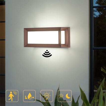 Brilagi - LED Vonkajšie nástenné svietidlo so senzorom PARKER LED/12W/230V hnedé IP44