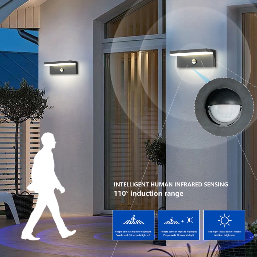 Brilagi - LED vonkajšie nástenné svietidlo so snímačom pohybu TESSI LED/10W/230V antracitové IP54