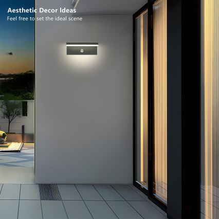 Brilagi - LED vonkajšie nástenné svietidlo so snímačom pohybu TESSI LED/10W/230V antracitové IP54