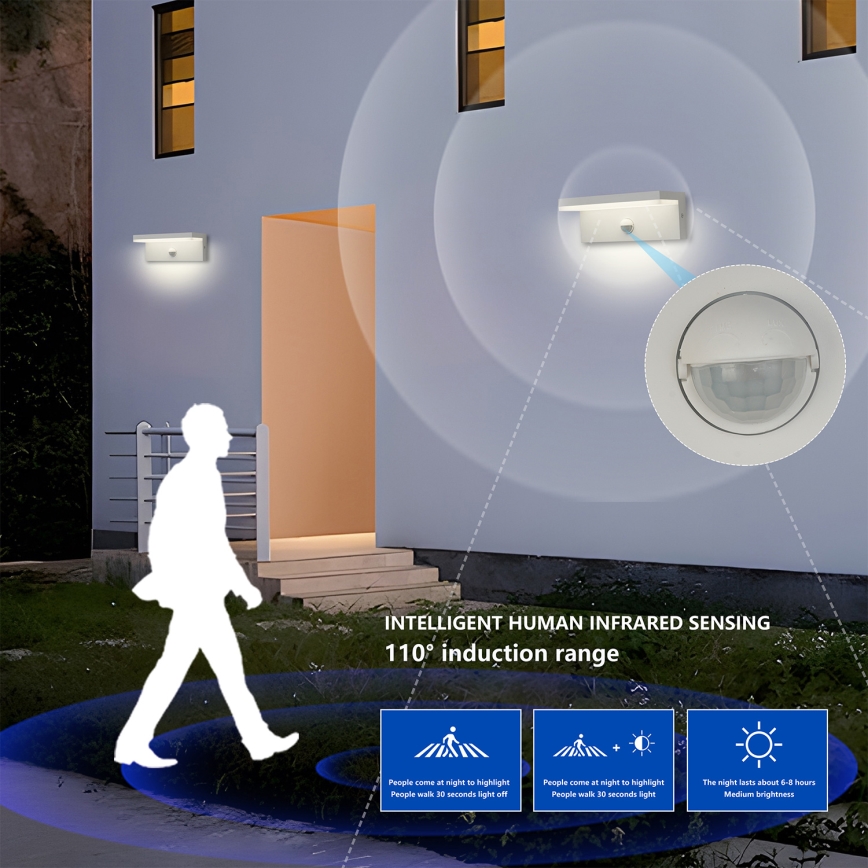 Brilagi - LED vonkajšie nástenné svietidlo s pohybovým senzorom TESSI LED/10W/230V biela IP54