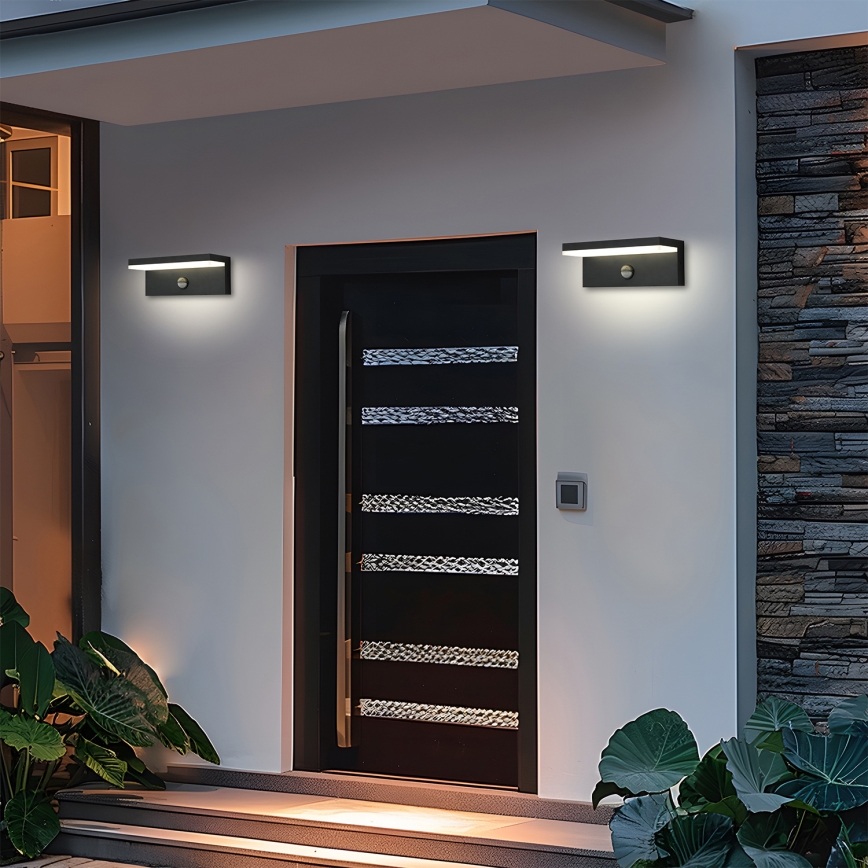 Brilagi - LED vonkajšie nástenné svietidlo so senzorom TESSI LED/10W/230V čierne IP54
