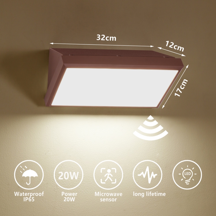 Brilagi - LED vonkajšie nástenné svietidlo so snímačom TRIANGLE LED/20W/230V hnedé IP65