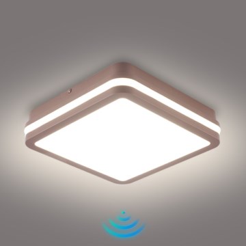 Brilagi - LED vonkajšie stropné svietidlo so senzorom BENE LED/18W/230V 21,5x21,5 cm hnedé IP54