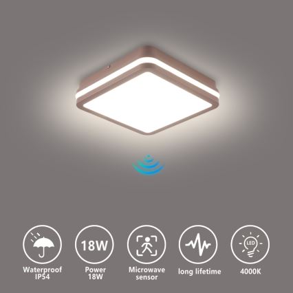 Brilagi - LED vonkajšie stropné svietidlo so senzorom BENE LED/18W/230V 21,5x21,5 cm hnedé IP54