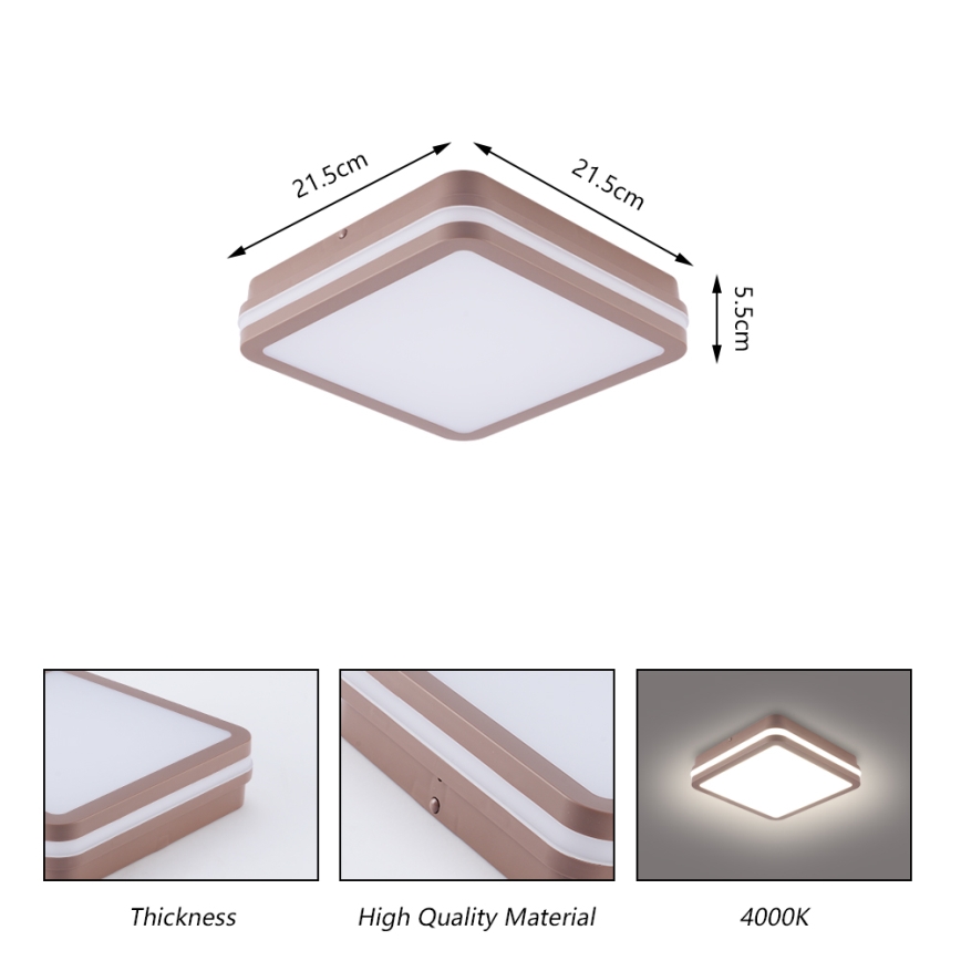 Brilagi - LED vonkajšie stropné svietidlo so senzorom BENE LED/18W/230V 21,5x21,5 cm hnedé IP54