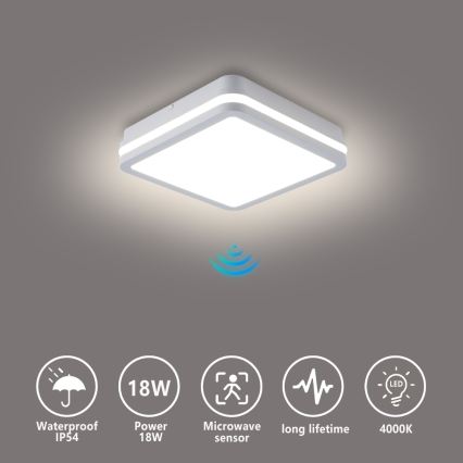 Brilagi - LED Vonkajšie svietidlo so senzorom BENE LED/18W/230V 22x22 cm biela IP54