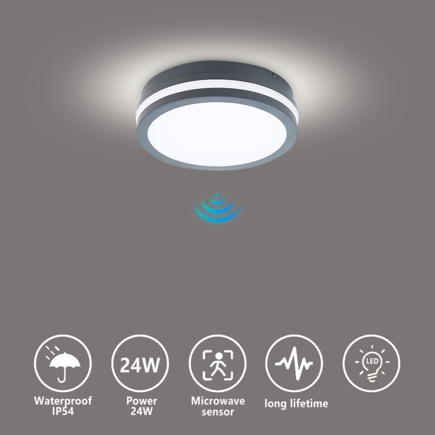 Brilagi - LED Vonkajšie svietidlo so senzorom BENE LED/18W/230V pr. 22 cm antracit IP54