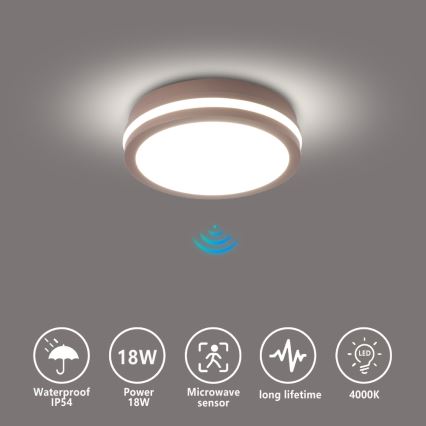 Brilagi - Vonkajšie LED stropné svietidlo BENE so senzorom LED/18W/230V, pr. 21,5 cm, hnedé, IP54