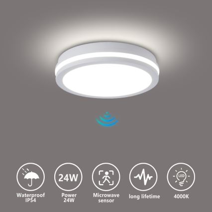Brilagi - LED vonkajšie stropné svietidlo so senzorom BENE LED/24W/230V priemer 26 cm biela IP54