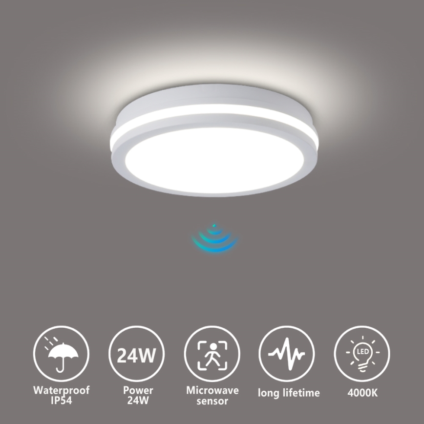 Brilagi - LED vonkajšie stropné svietidlo so senzorom BENE LED/24W/230V priemer 26 cm biela IP54