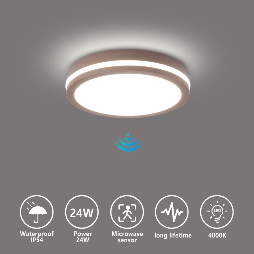 Brilagi - LED vonkajšie svietidlo so senzorom BENE LED/24W/230V pr. 26 cm hnedá IP54
