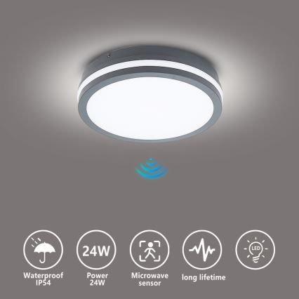 Brilagi - LED vonkajšie svietidlo so senzorom BENE LED/24W/230V, priemer 26 cm, antracit, IP54