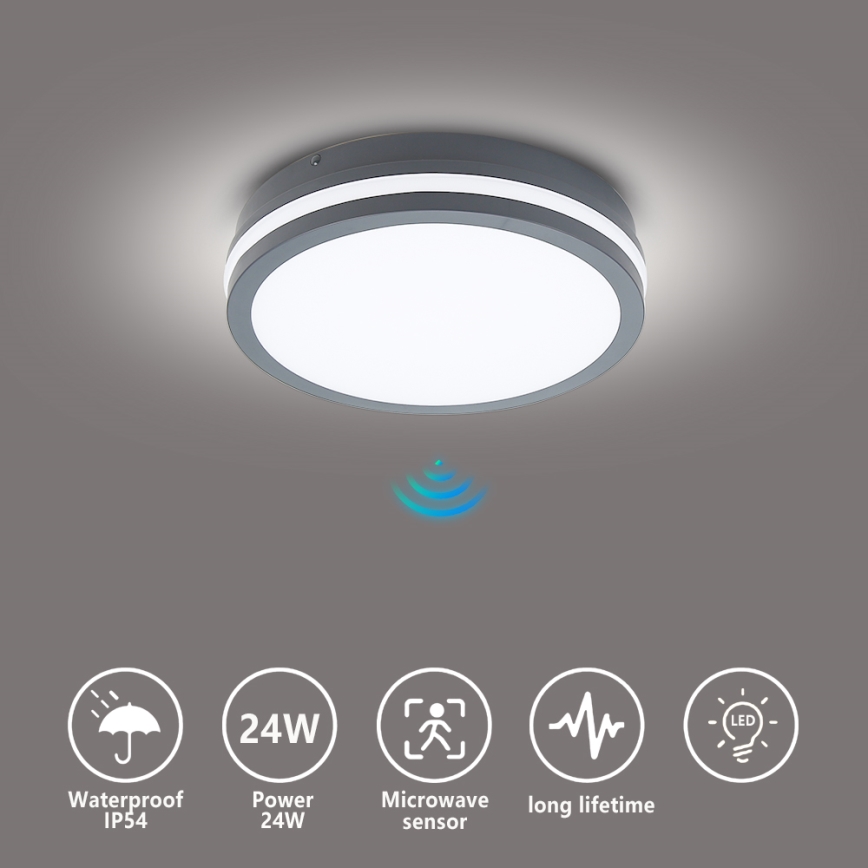 Brilagi - LED vonkajšie svietidlo so senzorom BENE LED/24W/230V, priemer 26 cm, antracit, IP54