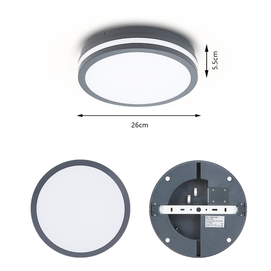 Brilagi - LED vonkajšie svietidlo so senzorom BENE LED/24W/230V, priemer 26 cm, antracit, IP54