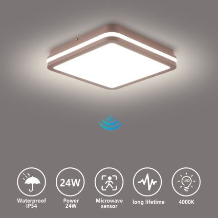 Brilagi - LED vonkajšie stropné svietidlo s pohybovým senzorom BENE LED/24W/230V 26x26 cm hnedé IP54