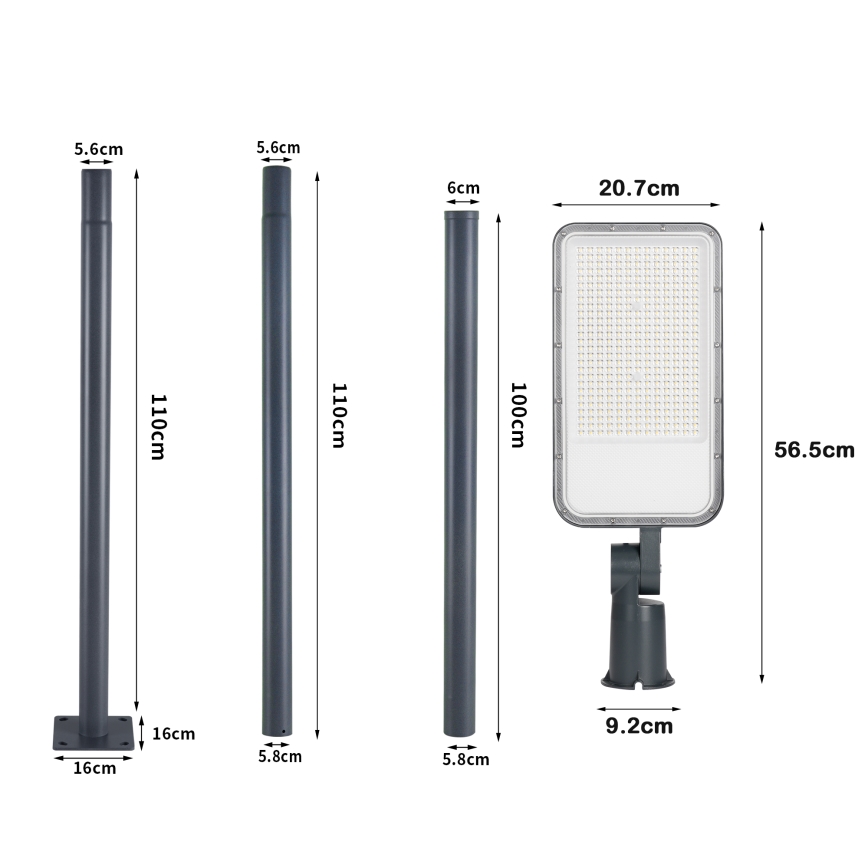 Brilagi - LED vonkajšie pouličné svietidlo so stĺpom a kĺbom 3 m URBANLIGHT LED/200W/230V antracit IP65