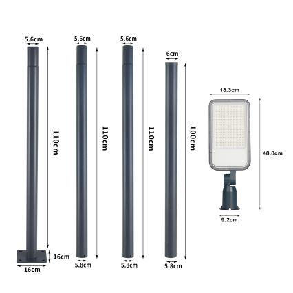 Brilagi - LED vonkajšia pouličná lampa so stĺpom a kĺbom 4 m URBANLIGHT LED/100W/230V antracit IP65