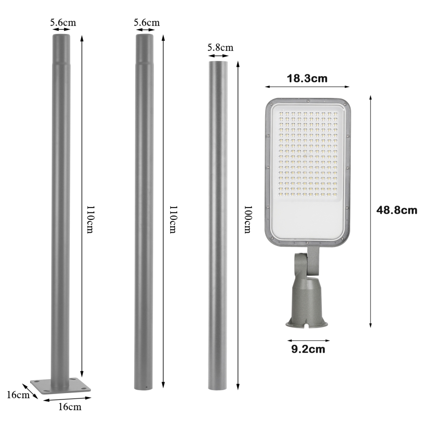 Brilagi - LED vonkajšia pouličná lampa so stĺpom a kĺbom 3 m URBANLIGHT LED/100W/230V sivá IP65
