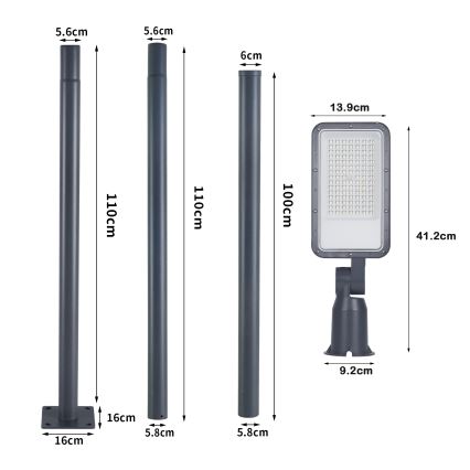Brilagi - LED vonkajšie uličné svietidlo so stĺpom a kĺbom 3 m URBANLIGHT LED/50W/230V antracit IP65