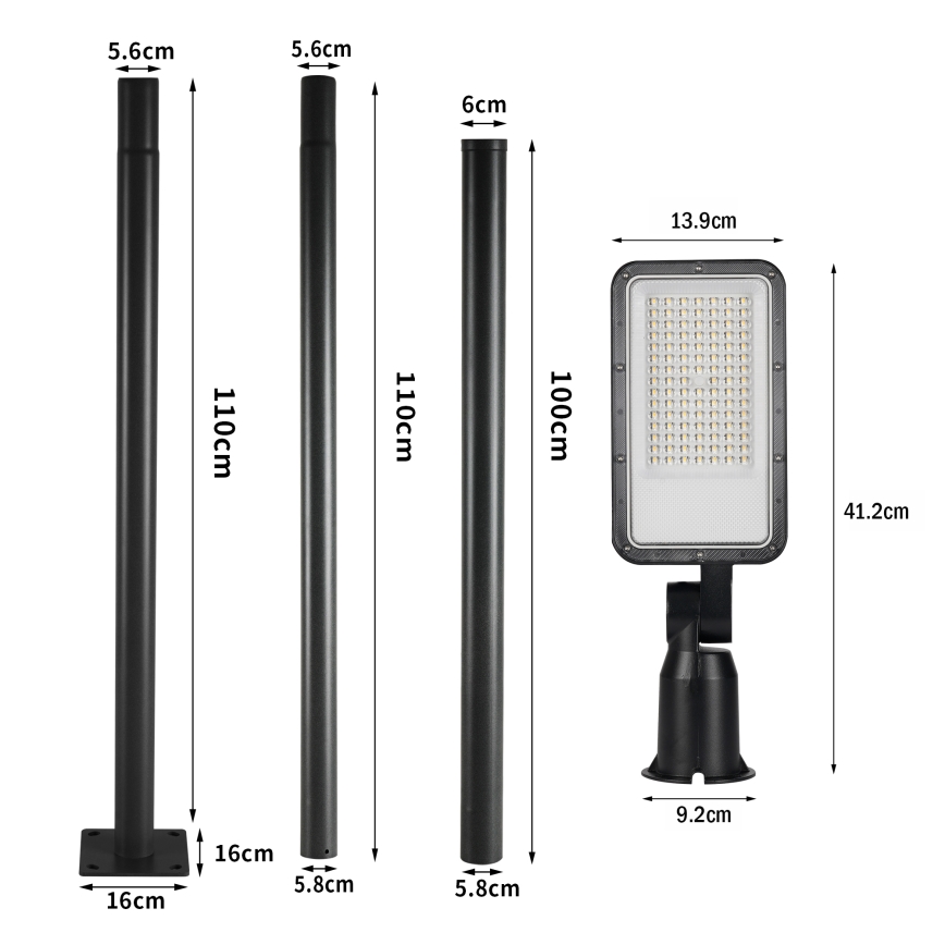 Brilagi - vonkajšie pouličné LED svietidlo so stĺpom a kĺbom 3 m URBANLIGHT LED/50W/230V čierne IP65