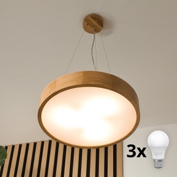 Brilagi - LED závesné svietidlo na lanku CARVALHO 3×E27/60W/230V, dub, Ø 47,5 cm