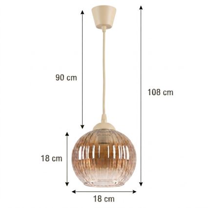 BRILAGI - LED luster na lanku RETRO GLASS 1xE27/60W/230V pr. 18 cm béžová/dymovo-hnedá