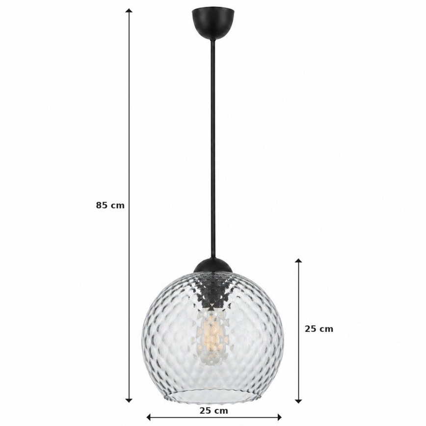BRILAGI - LED luster na lanku RETRO GLASS 1xE27/60W/230V pr. 25 cm čierna/dymovo sivá