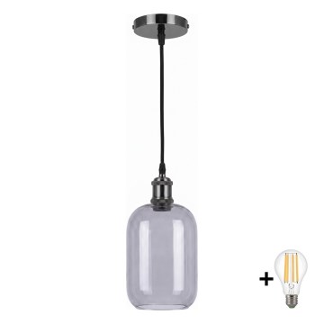 BRILAGI - LED závesné svietidlo na lanku RETRO GLASS 1xE27/60W/230V pr. 14 cm čierna/dymová sivá