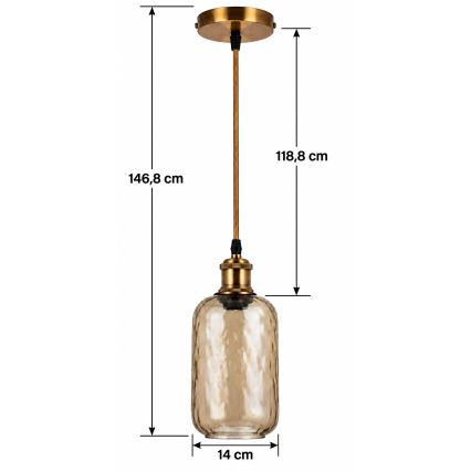 BRILAGI - LED luster na lanku RETRO GLASS 1xE27/60W/230V pr. 14 cm zlatá/dymová hnedá