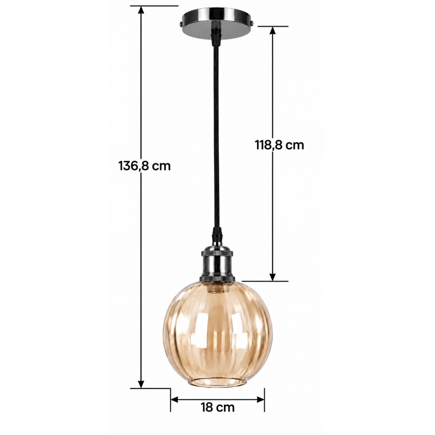 BRILAGI - LED luster na lanku RETRO GLASS 1xE27/60W/230V pr. 18 cm čierna/dymovo-hnedá