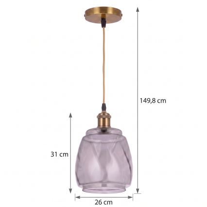BRILAGI - LED luster na lanku RETRO GLASS 1xE27/60W/230V priemer 26 cm zlatá/dymová sivá