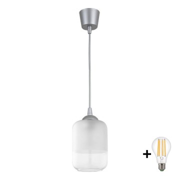 BRILAGI - LED závesné svietidlo na lanku RETRO GLASS, 1xE27/60W/230V, priemer 14 cm, strieborná/biela