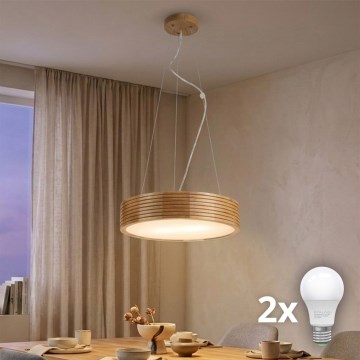 Brilagi - LED závesný luster na lankách CARVALHO MODERN 2xE27/60W/230V dub, priemer 37,5 cm