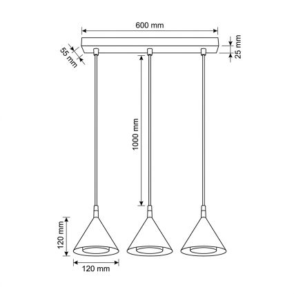 BRILAGI - LED Závesný luster na lanku CONE TRIPLE 3xGX53/15W/230V čierna
