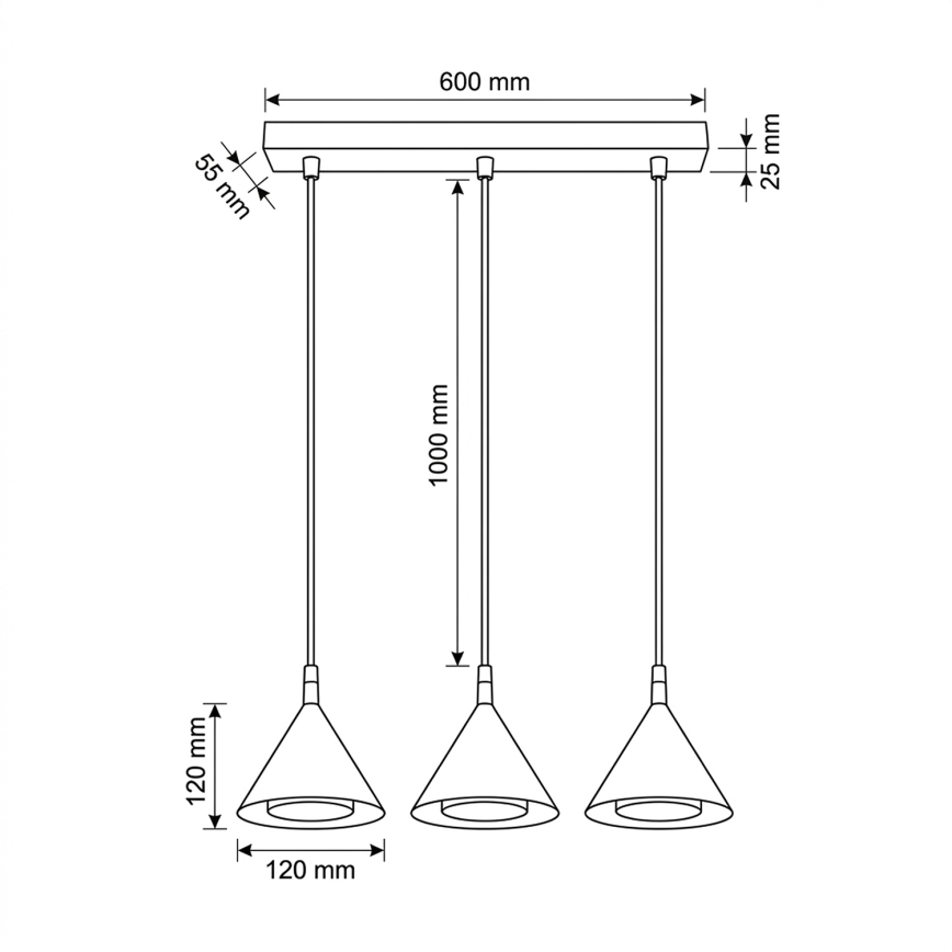 BRILAGI - LED Závesný luster na lanku CONE TRIPLE 3xGX53/15W/230V čierna