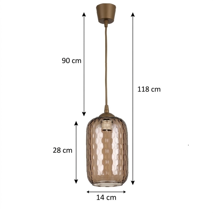 BRILAGI - LED luster na lanku RETRO GLASS 1xE27/60W/230V priemer 14 cm hnedá//dymová hnedá
