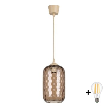 BRILAGI - LED závesný luster na lanku RETRO GLASS 1xE27/60W/230V pr. 14 cm béžová/dymová hnedá