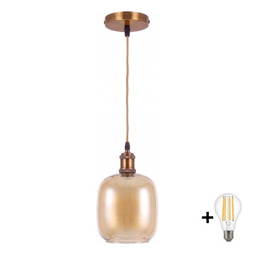 BRILAGI - LED závesný luster na lanku RETRO GLASS 1xE27/60W/230V pr. 14 cm zlatá/dymová hnedá