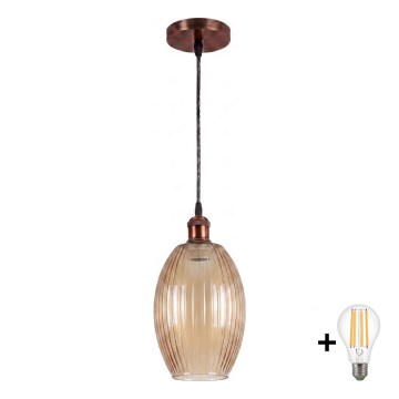 BRILAGI - LED závesný luster na lanku RETRO GLASS 1xE27/60W/230V pr. 17 cm medený/dýmovo-béžový