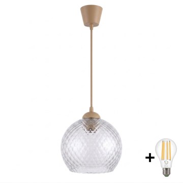 BRILAGI - LED závesný luster na lanku RETRO GLASS 1xE27/60W/230V pr. 25 cm béžová/dymová sivá
