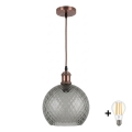 BRILAGI - LED závesný luster na lanku RETRO GLASS 1xE27/60W/230V pr. 25 cm medená/dymovo-šedá