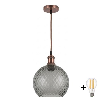 BRILAGI - LED závesný luster na lanku RETRO GLASS 1xE27/60W/230V pr. 25 cm medená/dymovo-šedá