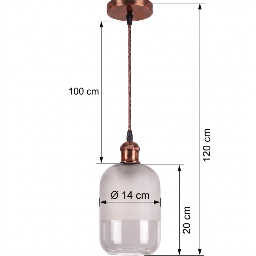 BRILAGI - LED závesný luster na lanku RETRO GLASS 1xE27/60W/230V priemer 14 cm medená/biela