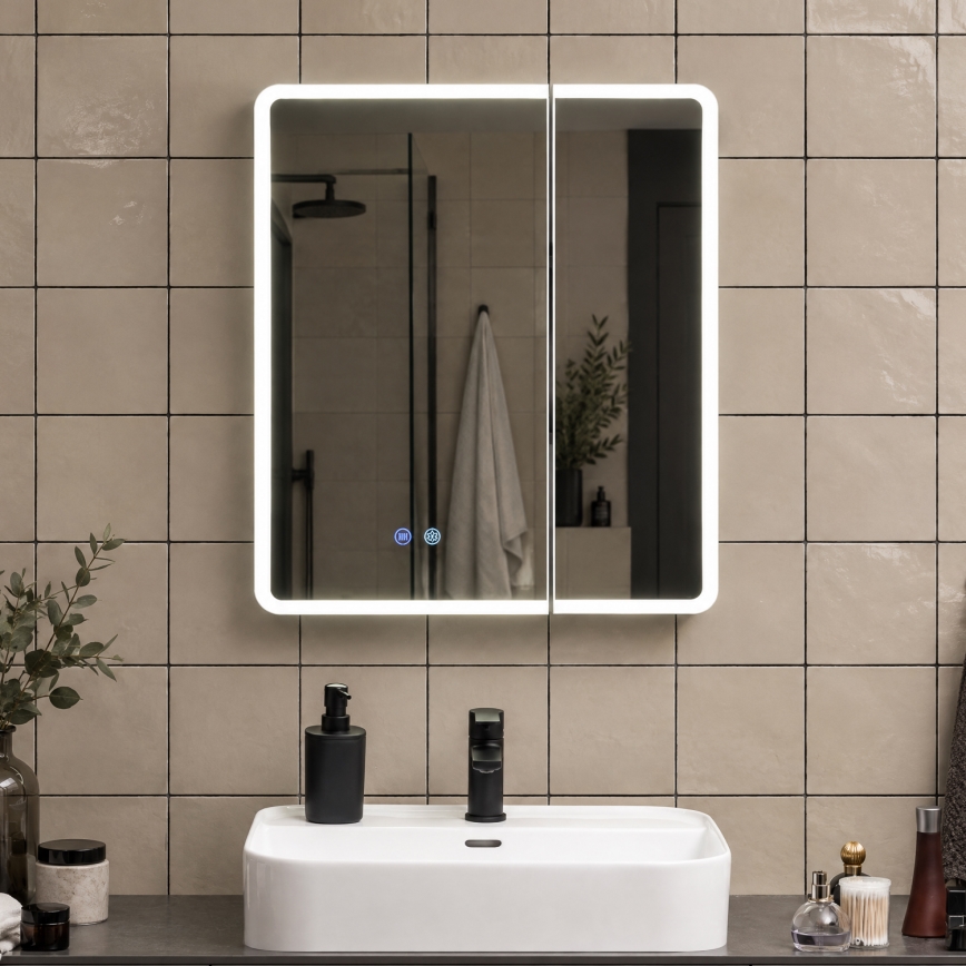 BRILAGI - LED zrkadlová kúpeľňová skrinka s podsvietením NOTO DOUBLE 60x65 cm