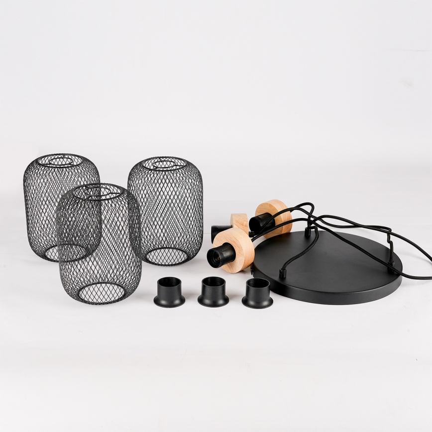 Brilagi - Luster na lane BASKLITE 3xE27/15W/230V drevo/čierna