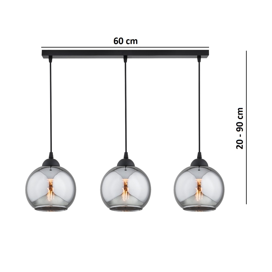 Brilagi - Luster na lankách DIOR 3xE27/60W/230V čierna/dymová sivá