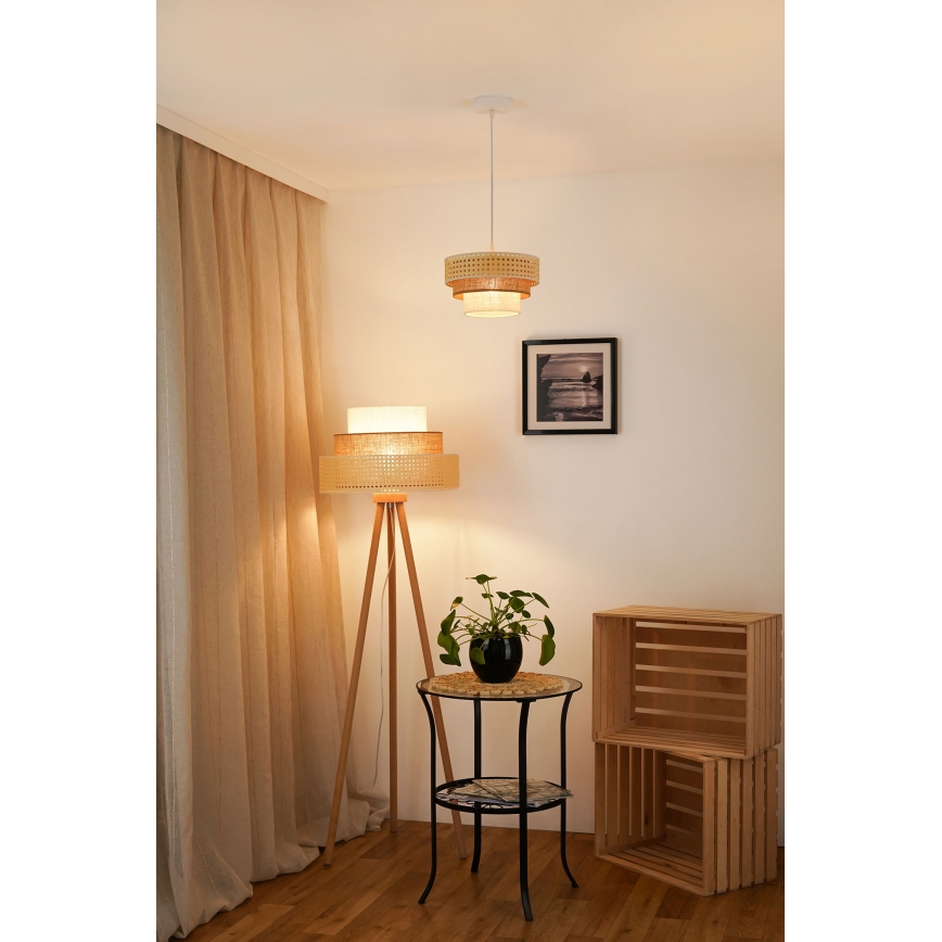 Brilagi - Luster na lanku CEDAR LUNETA 1xE27/15W/230V pr. 25 ratan/hnedá/krémová