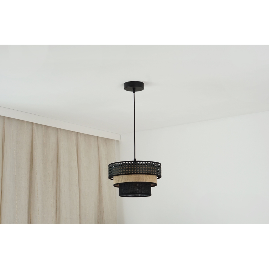 Brilagi - Luster na lanku DAKOTA LUNETA 1xE27/15W/230V pr. 25 cm čierna/ratan