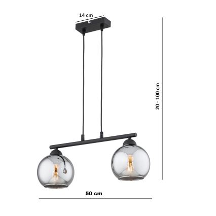 Brilagi - Luster na lanku DIOR 2xE27/60W/230V čierna/dymová sivá