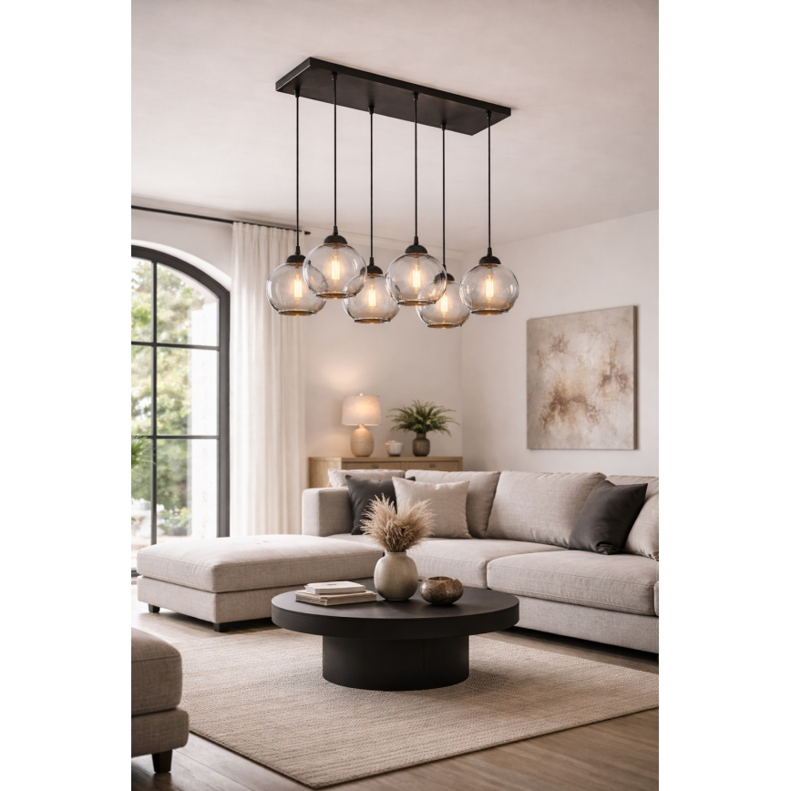Brilagi - Luster na lanku DIOR 6xE27/60W/230V čierna/dymová sivá
